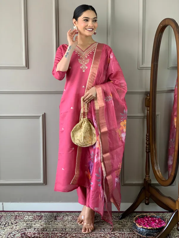 Pink_Niharika_Viscose_Chanderi_Kurta_Set_For_Women