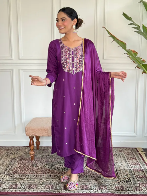 Purple_Rayon_Slub_Embroidery_Work_Straight_Attractive_Long_Kurta_Set_With_Matching_Dupatta_For_Women