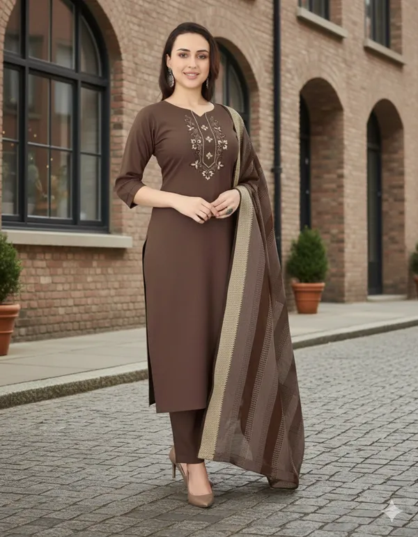 Brown_Embroidered_Straight_Kurta_Set_For_Women