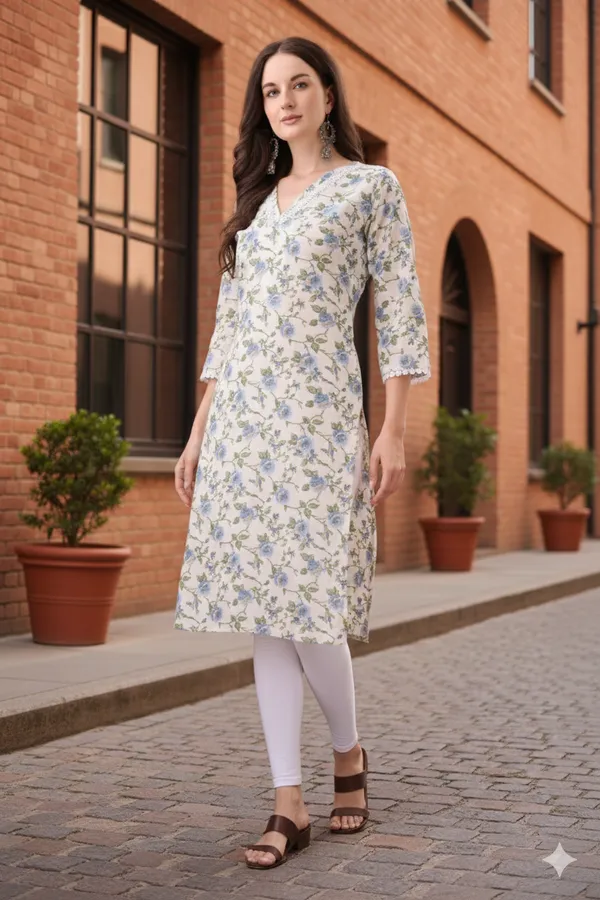 White_Cotton_Floral_Printed_Kurta_For_Women