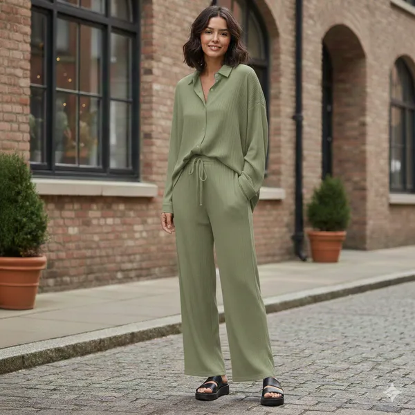 Pista_Fashionable_Slacks_High_Waist_Cotton_Shirt_Suit_For_Women