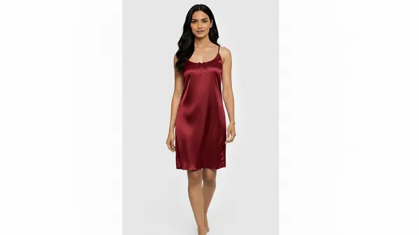Maroon_Satin_Premium_Moonlit_Short_Nighty_For_Women