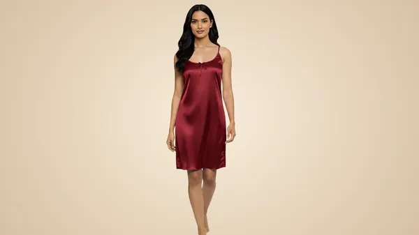 Maroon_Satin_Premium_Moonlit_Short_Nighty_For_Women