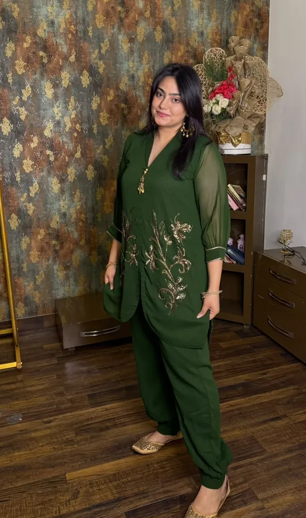 Bottle_Green_Handwork_Farshi_Salwar_Co-Ord_Set