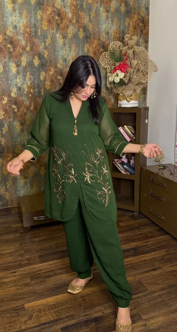 Bottle_Green_Handwork_Farshi_Salwar_Co-Ord_Set
