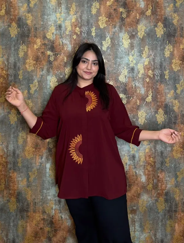 Maroon_Georgette_Sunflower_Embroidered_Top