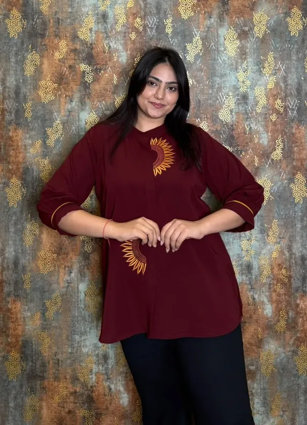 Maroon_Georgette_Sunflower_Embroidered_Top