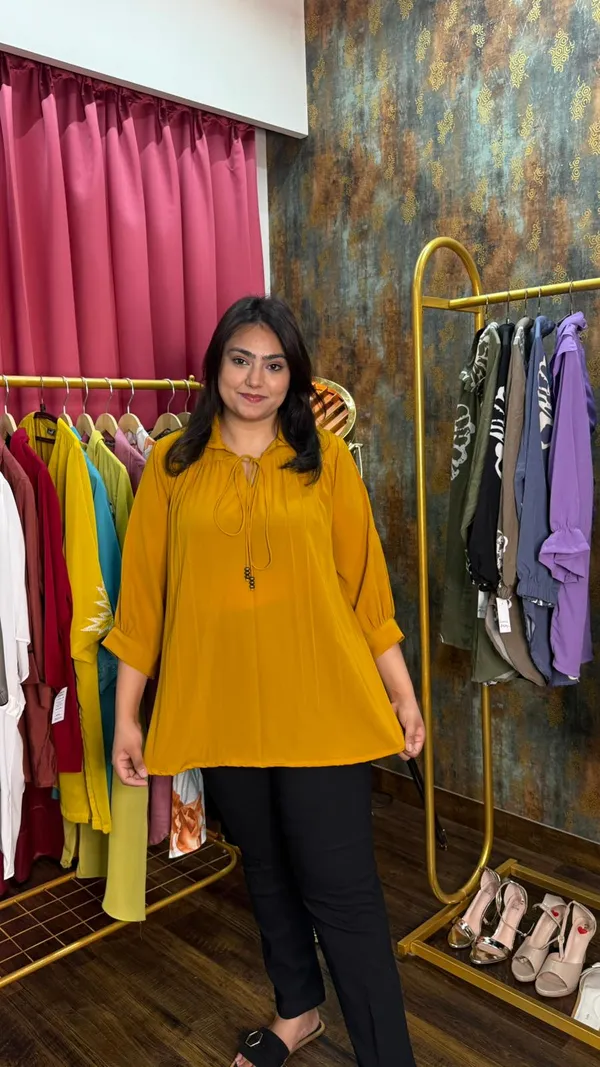 Mustard_Tie-Neck_Top_