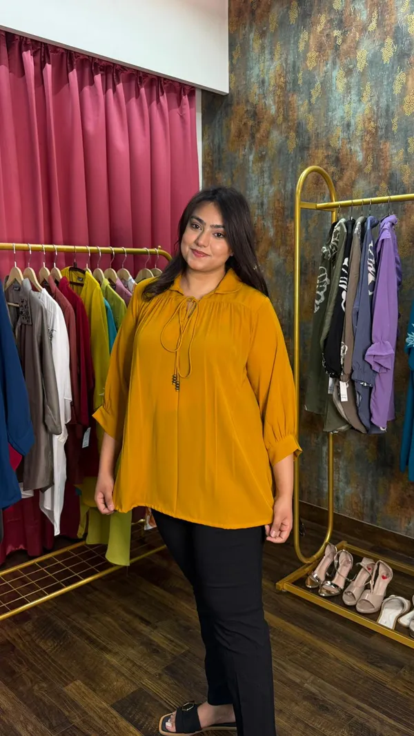Mustard_Tie-Neck_Top_