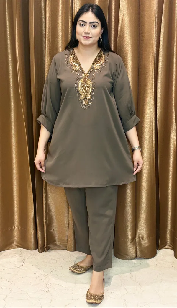Brown_Co-Ord_Set_With_Hand_Work_For_Women