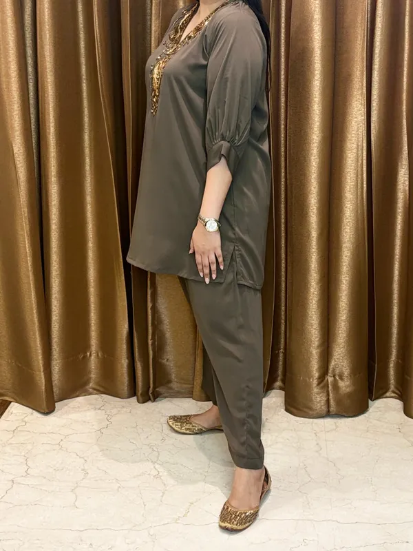 Brown_Co-Ord_Set_With_Hand_Work_For_Women