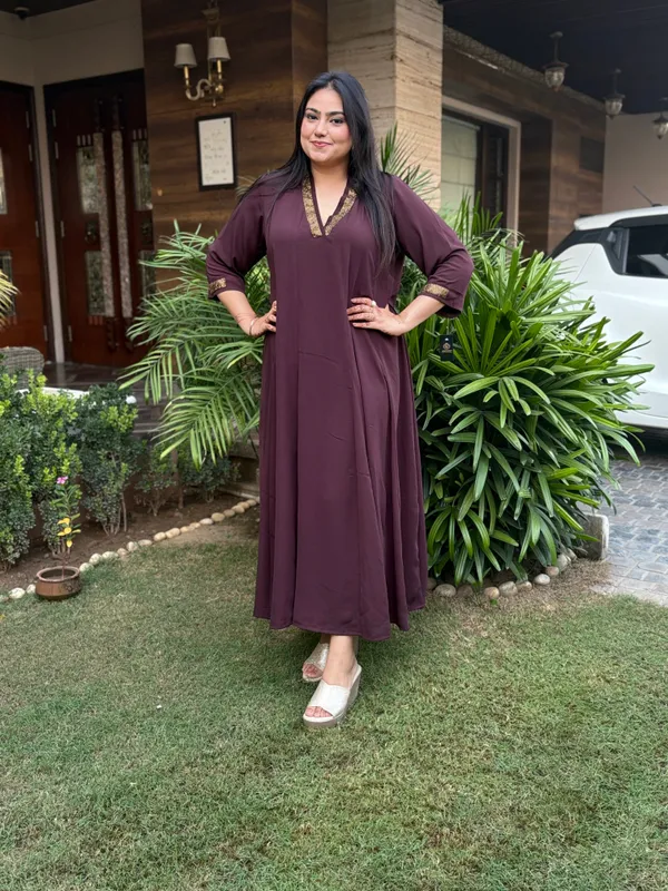 Brown_Dress_With_Work_Around_Neck_For_Women