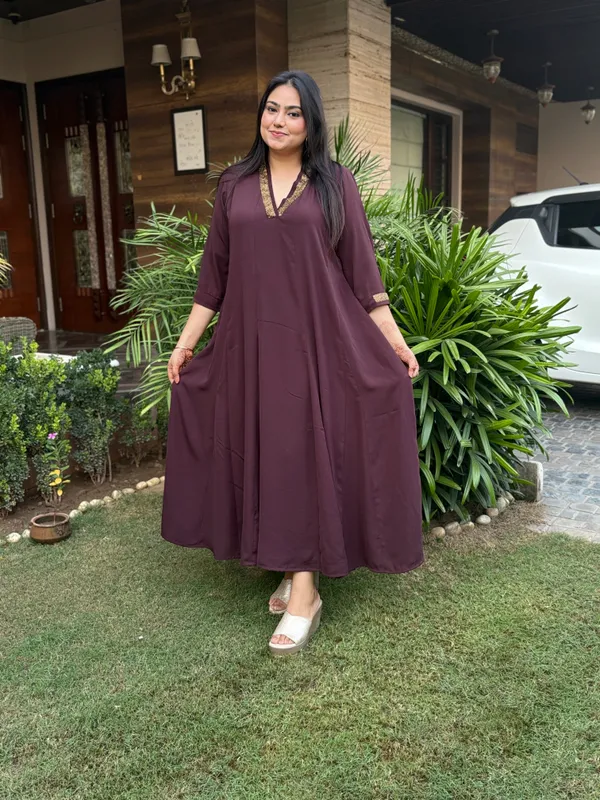 Brown_Dress_With_Work_Around_Neck_For_Women