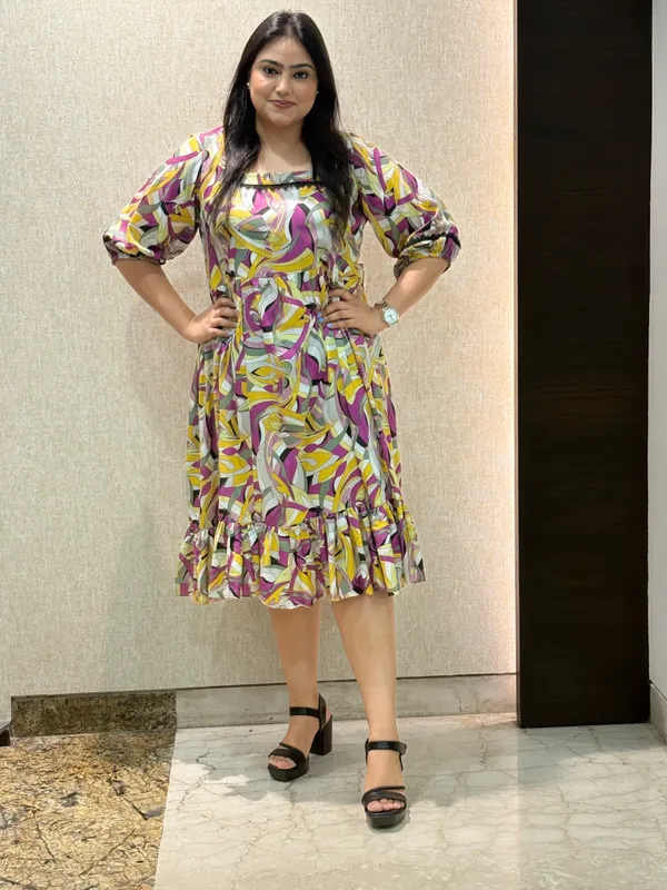 Multicolor_Dress_With_Frill_Style_For_Women