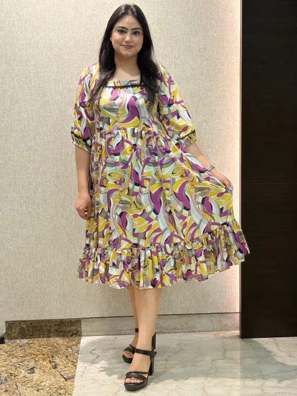Multicolor_Dress_With_Frill_Style_For_Women