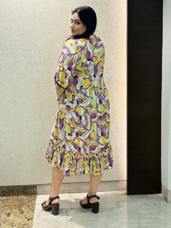 Multicolor_Dress_With_Frill_Style_For_Women
