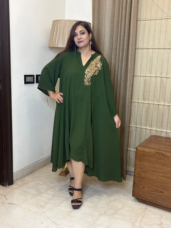 Green_A_Line_Dress_With_Hand_Work_For_Women