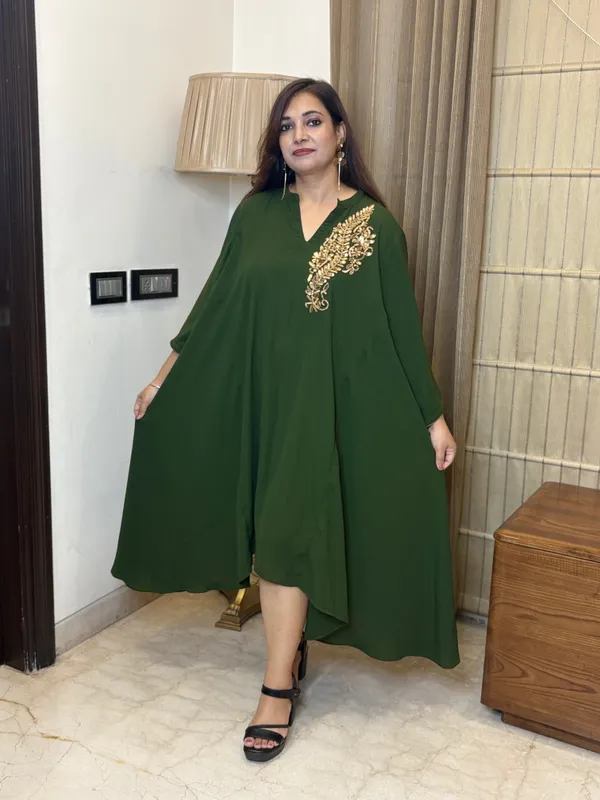 Green_A_Line_Dress_With_Hand_Work_For_Women