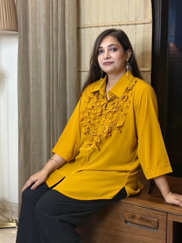 Mustard_Shirt_With_Frill_For_Women