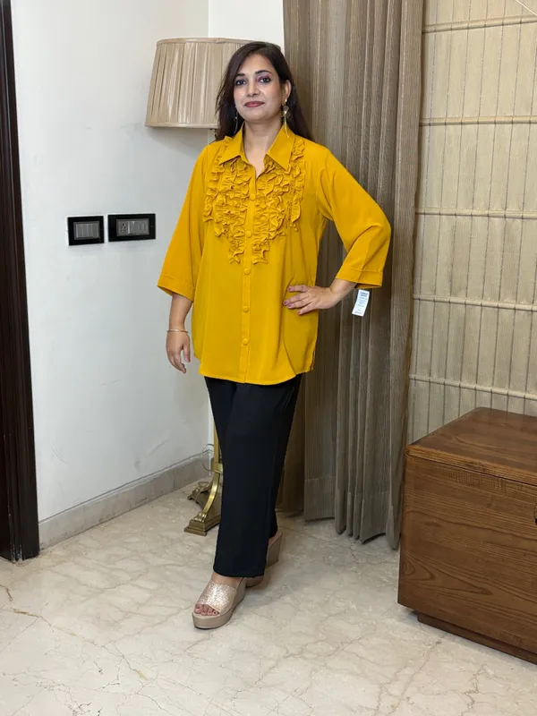 Mustard_Shirt_With_Frill_For_Women
