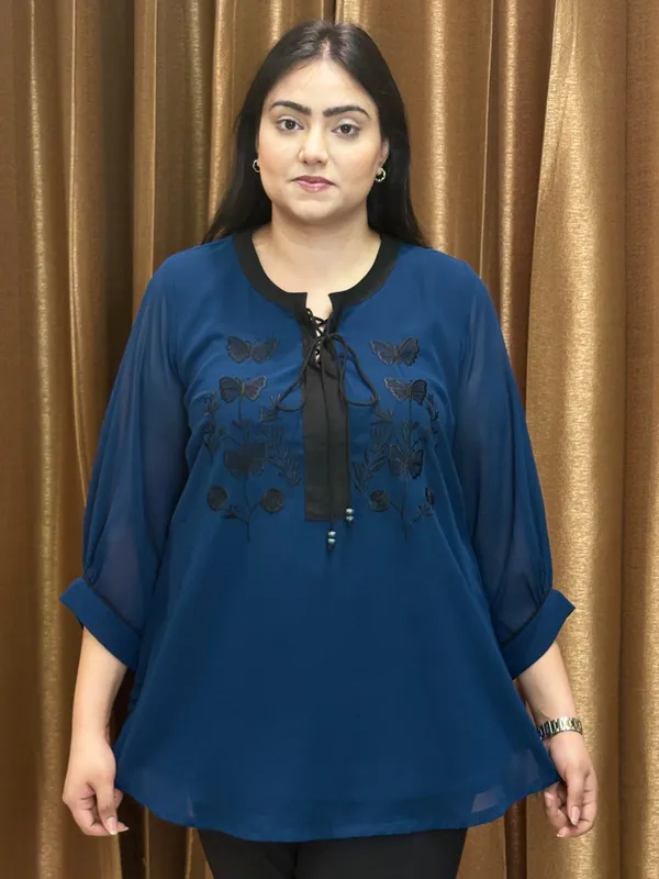Navy_Blue_With_Black_Thread_Work_And_Front_Knot_For_Women
