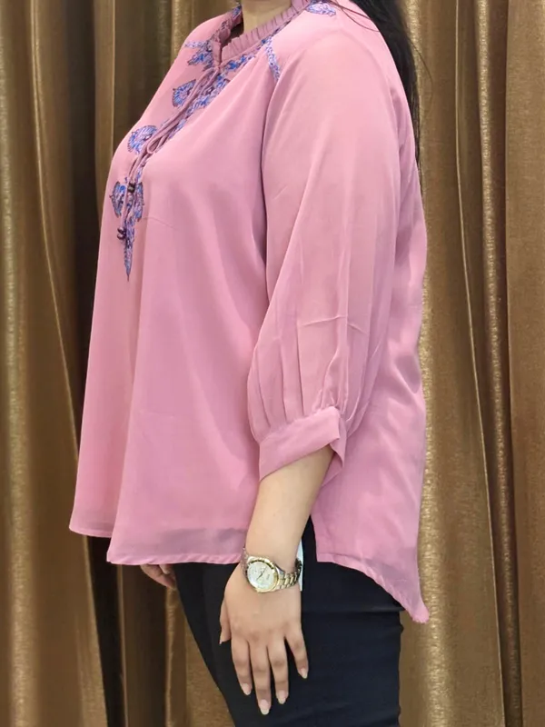 Pink_Top_With_Blue_Thread_Work_And_Front_Knot_For_Women