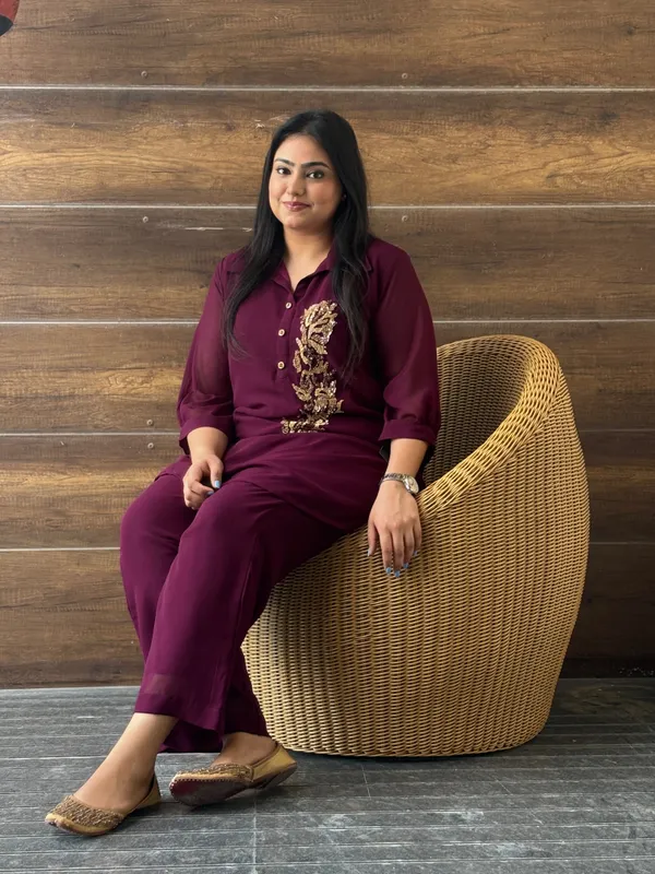 Wine_Co-Ord_Set_With_Handwork_For_Women