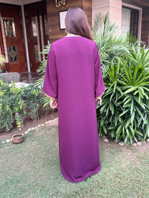 Wine_Front_Zip_Style_Dress_With_Handwork_For_Women