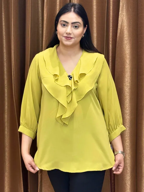 Yellow_Top_With_Frill_Style_Neck_For_Women