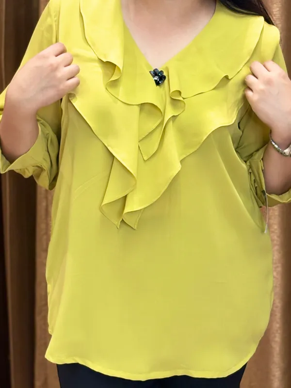 Yellow_Top_With_Frill_Style_Neck_For_Women