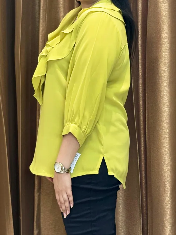 Yellow_Top_With_Frill_Style_Neck_For_Women