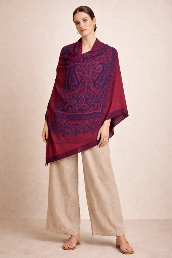 Blue_And_Deep_Pink_Wool_With_Viscose_Soft_Kashmiri_Paisley_Design_Shawl_For_Women