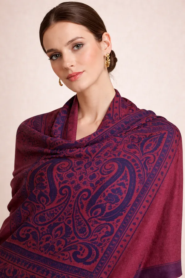 Blue_And_Deep_Pink_Wool_With_Viscose_Soft_Kashmiri_Paisley_Design_Shawl_For_Women