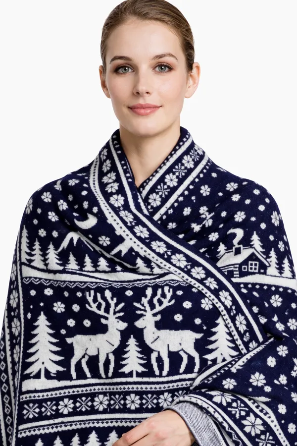 Navy_Blue_And_White_Wool_With_Viscose_Soft_Story_Shawl_For_Women