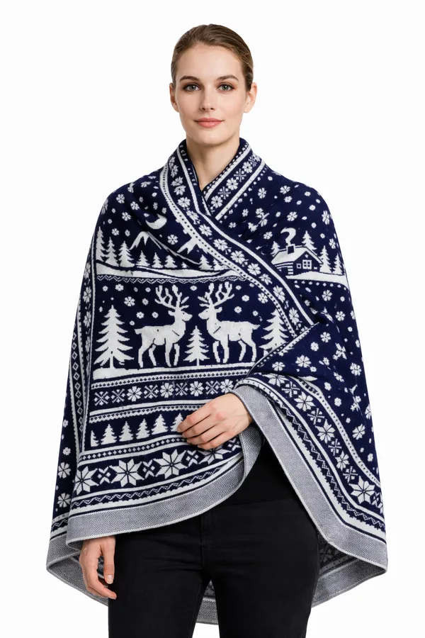 Navy_Blue_And_White_Wool_With_Viscose_Soft_Story_Shawl_For_Women