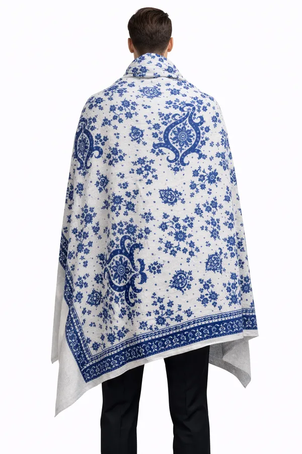 Blue_And_White_Wool_With_Viscose_Soft_Kashmiri_Paisley_Design_Shawl_For_Men