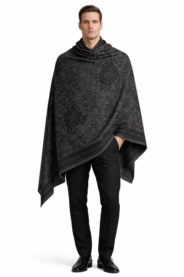 Black_Wool_With_Viscose_Soft_Kashmiri_Paisley_Design_Shawl_For_Men