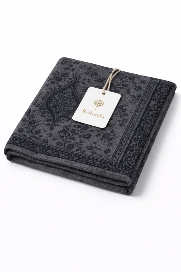 Black_Wool_With_Viscose_Soft_Kashmiri_Paisley_Design_Shawl_For_Men