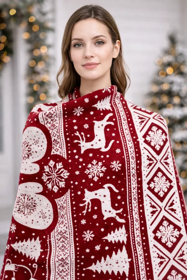 Maroon_And_White_Wool_With_Viscose_Soft_Story_Shawl_For_Women