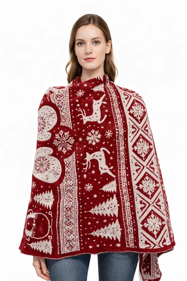 Maroon_And_White_Wool_With_Viscose_Soft_Story_Shawl_For_Women