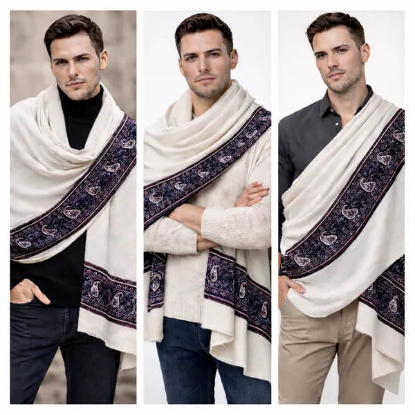 White_Wool_With_Viscose_Soft_Ethnic_Shawl_For_Men