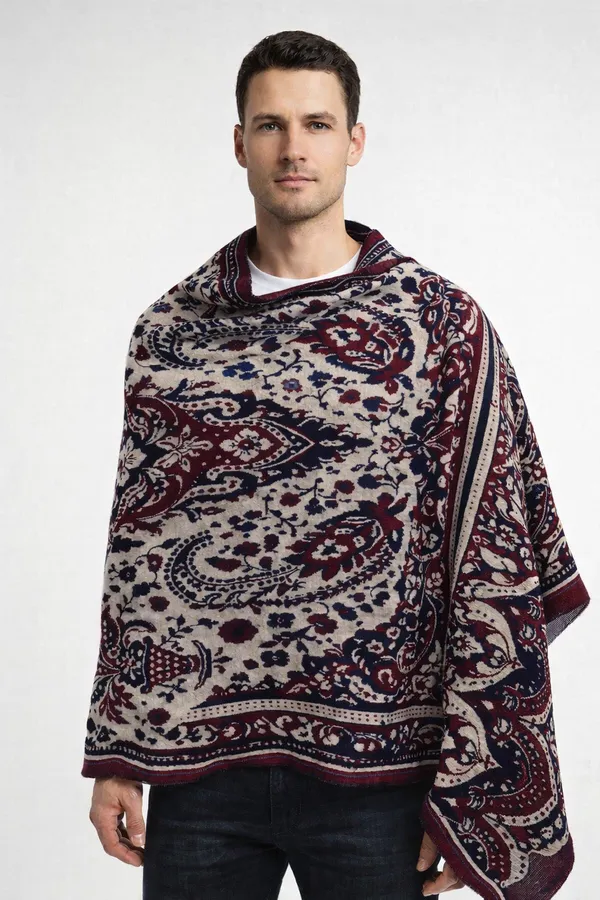 Blue_And_Maroon_Wool_With_Viscose_Soft_Kashmiri_Paisley_Design_Shawl_For_Men