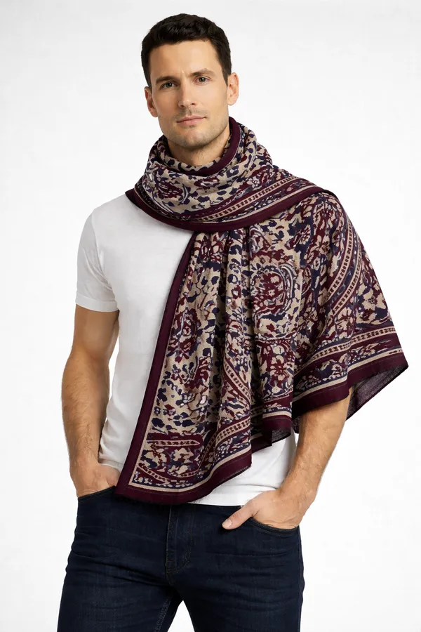 Blue_And_Maroon_Wool_With_Viscose_Soft_Kashmiri_Paisley_Design_Shawl_For_Men