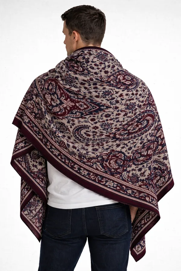 Blue_And_Maroon_Wool_With_Viscose_Soft_Kashmiri_Paisley_Design_Shawl_For_Men