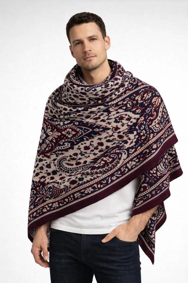 Blue_And_Maroon_Wool_With_Viscose_Soft_Kashmiri_Paisley_Design_Shawl_For_Men