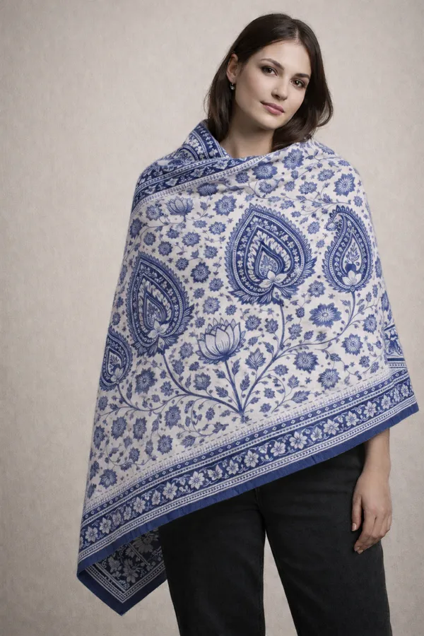 Blue_Wool_With_Viscose_Soft_Kashmiri_Paisley_Design_Shawl_For_Women