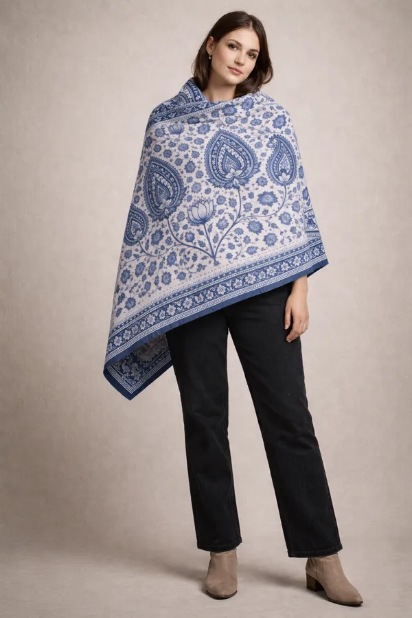 Blue_Wool_With_Viscose_Soft_Kashmiri_Paisley_Design_Shawl_For_Women