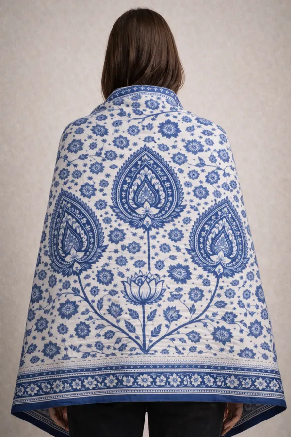 Blue_Wool_With_Viscose_Soft_Kashmiri_Paisley_Design_Shawl_For_Women