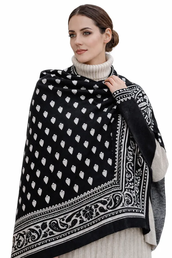 Black_And_White_Wool_With_Viscose_Soft_Kashmiri_Paisley_Design_Shawl_For_Women