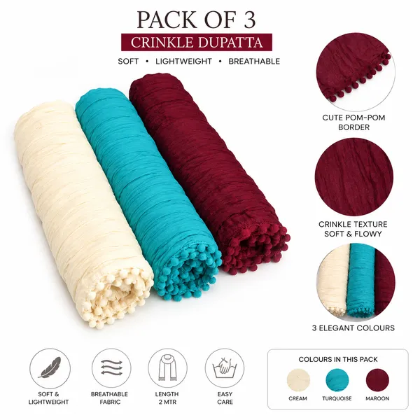 Women's_Pure_Cotton_Dupatta_Combo_Pack_of_3_|_White,_Aqua_Blue_&_Wine_|_Soft_Breathable_Everyday_Dupatta_Set